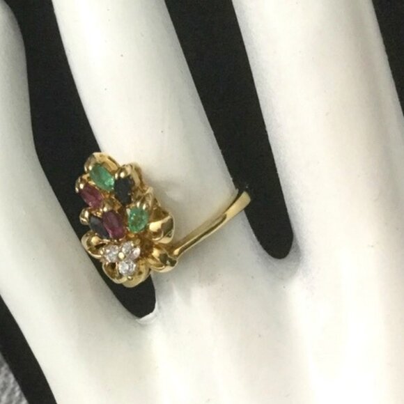 Vintage EDCO Gold Over 925 Multi Gemstone Cocktail Ring 5.5 - Picture 3 of 7